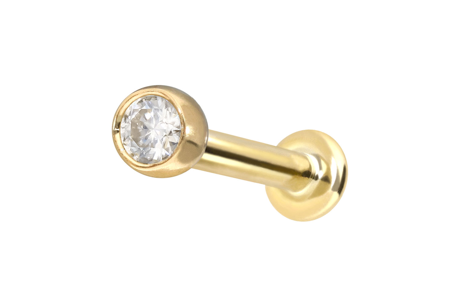 14 Karat Gold Labret Piercing mit Innengewinde MOISSANIT